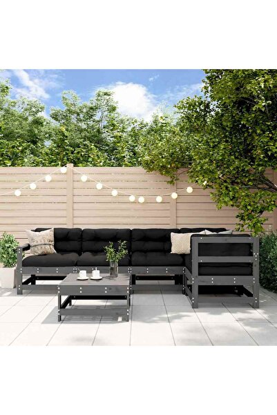vidaxl Garden relaxation furniture set, 6 pieces, grey, solid pine wood
