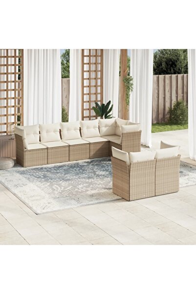vidaxl Set canapele de gradina, 8 piese, cu perne, bej, poliratan