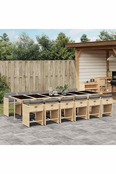 vidaxl Set mobilier gradina cu perne, 13 piese, bej combinat poliratan