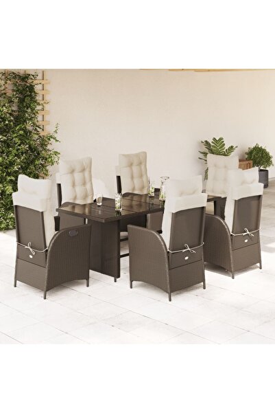 vidaxl Set mobilier de gradina cu perne, 7 piese, maro, poliratan