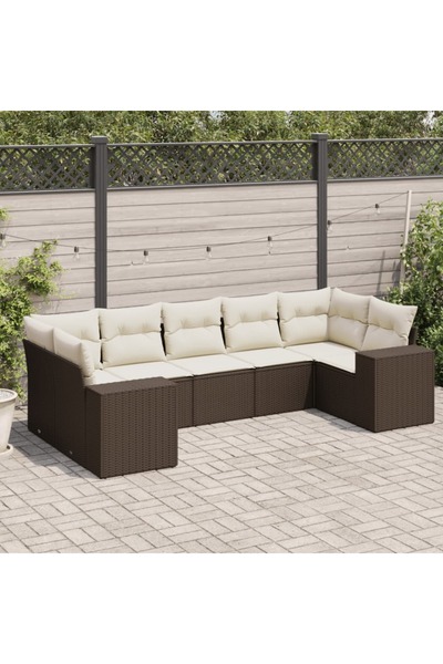 vidaxl Set canapele de gradina cu perne, 7 piese, maro, poliratan