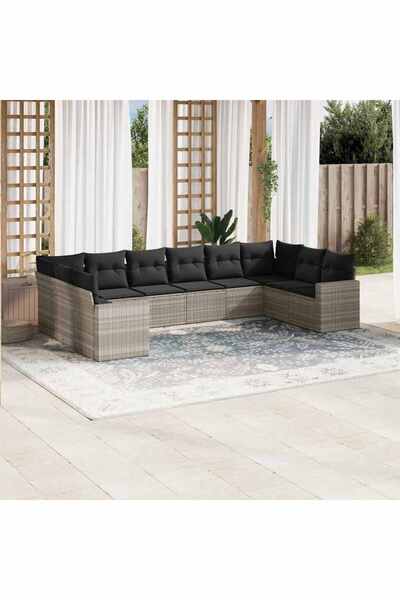 vidaxl Set canapele de gradina cu perne 10 piese gri deschis poliratan