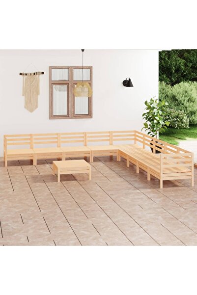 vidaxl Set mobilier de gradina, 10 piese, lemn masiv de pin