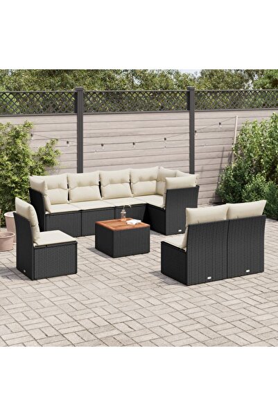 vidaxl Set mobilier de gradina cu perne, 9 piese, negru, poliratan