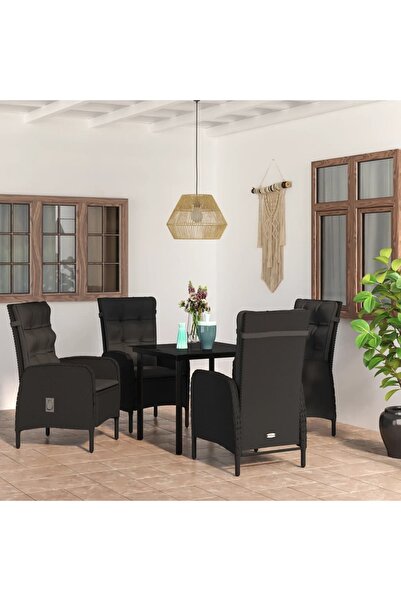 vidaxl Set masa pentru gradina, 5 piese, cu perne, negru