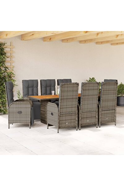 vidaxl Garden furniture set with cushions, 9 pieces, grey, polyrattan