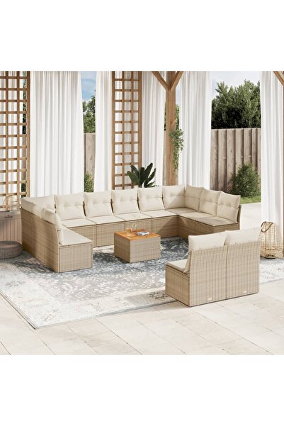 vidaxl Set canapele de gradina, 13 piese, cu perne, bej, poliratan