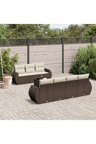 vidaxl Garden sofa set with cushions, 8 pieces, brown, polyrattan