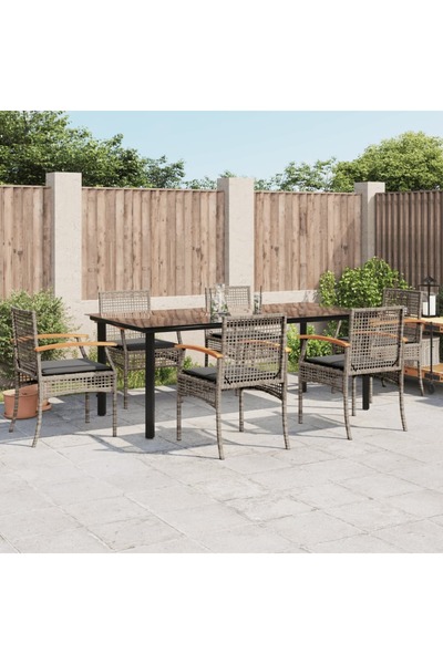 vidaxl Set mobilier de gradina cu perne, 7 piese, gri, poliratan