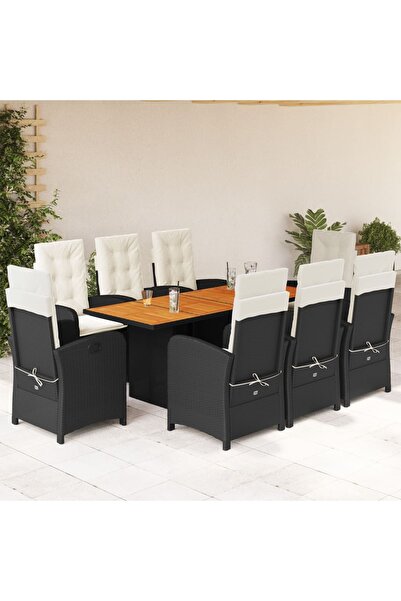 vidaxl Set mobilier de gradina cu perne, 9 piese, negru, poliratan