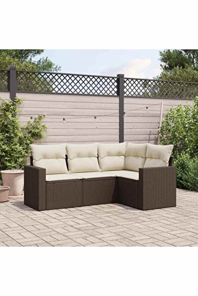 vidaxl Set canapele de gradina, 4 piese, cu perne, maro poliratan maro