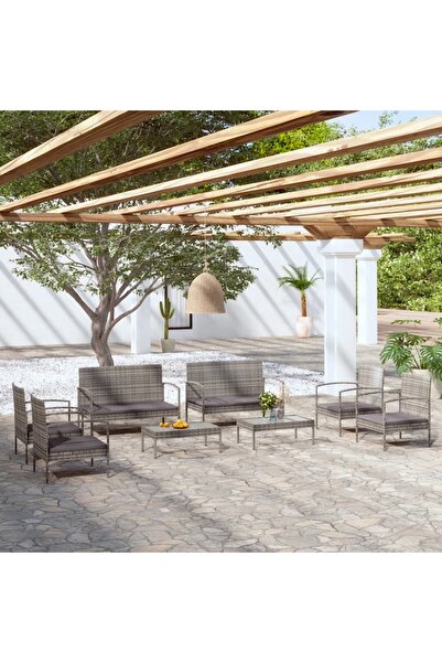 vidaxl Set mobilier de gradina cu perne, 8 piese, gri, poliratan