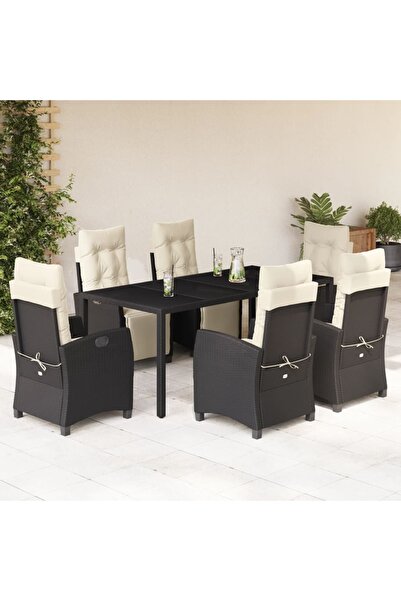 vidaxl Garden furniture set with cushions, 7 pieces, black, polyrattan
