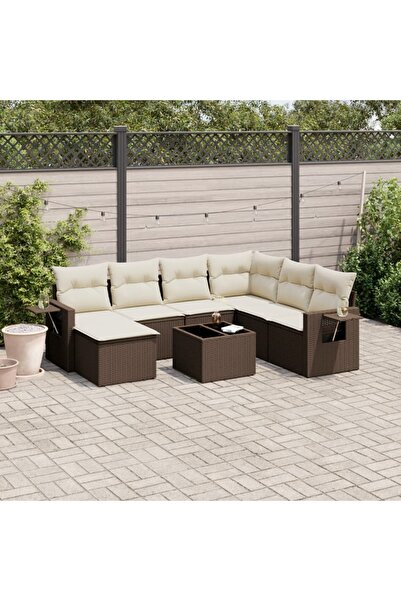 vidaxl Garden sofa set with cushions, 8 pieces, brown, polyrattan