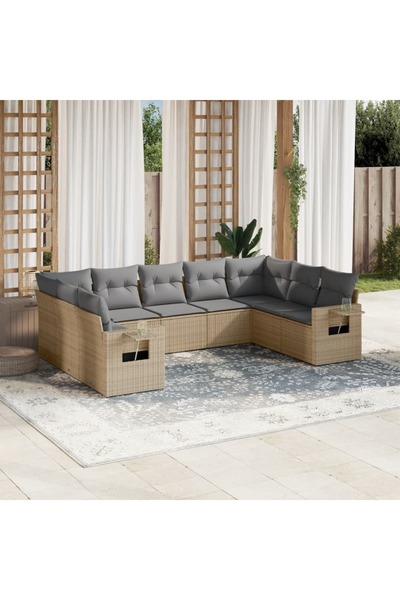 vidaxl Set canapele de gradina, 9 piese, cu perne, bej, poliratan