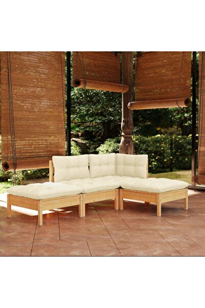 vidaxl Set mobilier gradina cu perne crem, 4 piese, lemn de pin