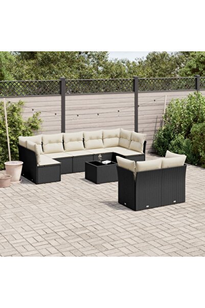 vidaxl Set canapele de gradina cu perne, 10 piese, negru, poliratan