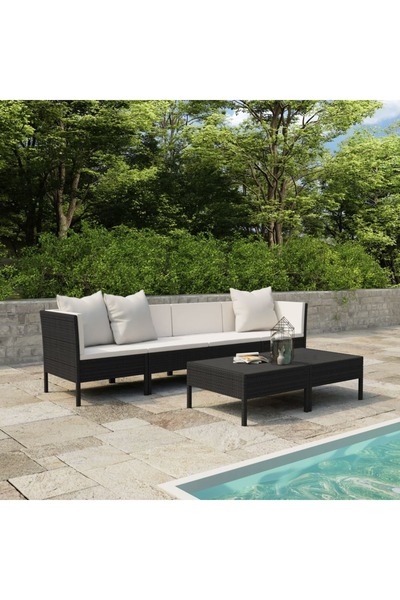 vidaxl Set mobilier de gradina cu perne, 6 piese, negru, poliratan
