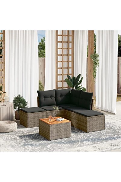 vidaxl Set mobilier gradina cu perne, 6 piese, gri, poliratan