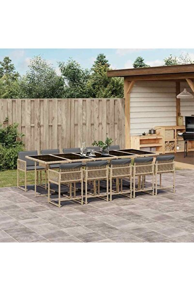 vidaxl Set mobilier gradina cu perne, 11 piese bej combinat poliratan