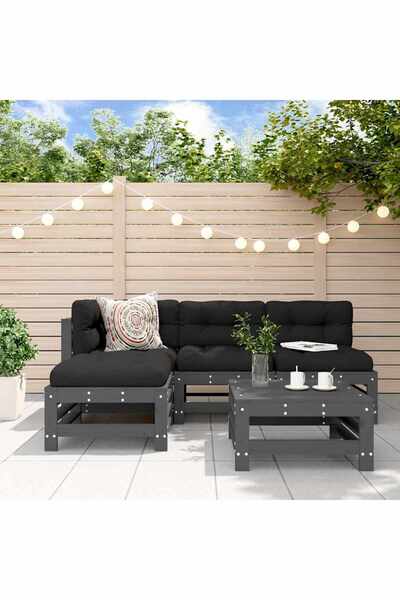 vidaxl Set mobilier gradina cu perne, 5 piese, gri, lemn masiv