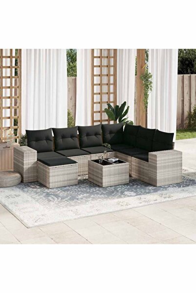 vidaxl Garden furniture set with cushions, 8 pieces, light grey polyrattan