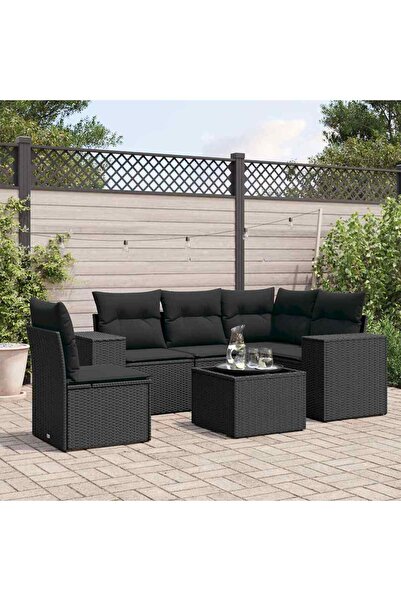 vidaxl Garden furniture set with cushions, 6 pieces, black, polyrattan