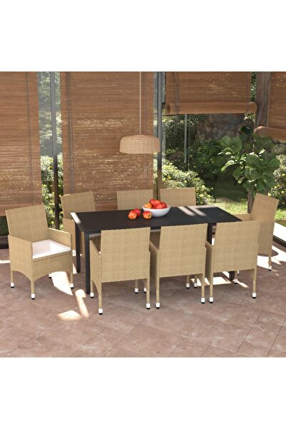vidaxl Set mobilier de gradina cu perne, 9 piese, bej, poliratan