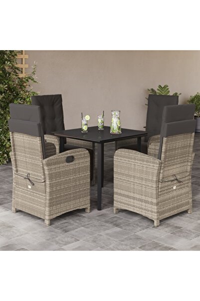 vidaxl Set mobilier de gradina cu perne, 5 piese gri deschis poliratan