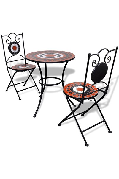 vidaxl Bistro furniture set, 3 pieces, terracotta/white, ceramic tiles