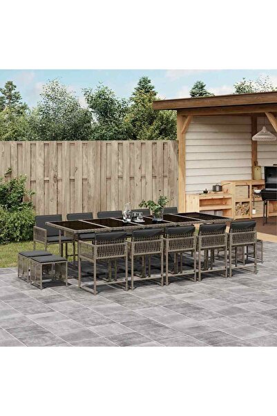 vidaxl Set mobilier de gradina cu perne, 15 piese, gri, poliratan