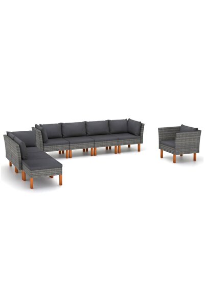 vidaxl Set mobilier gradina, 8 piese, gri, poliratan È™i lemn eucalipt