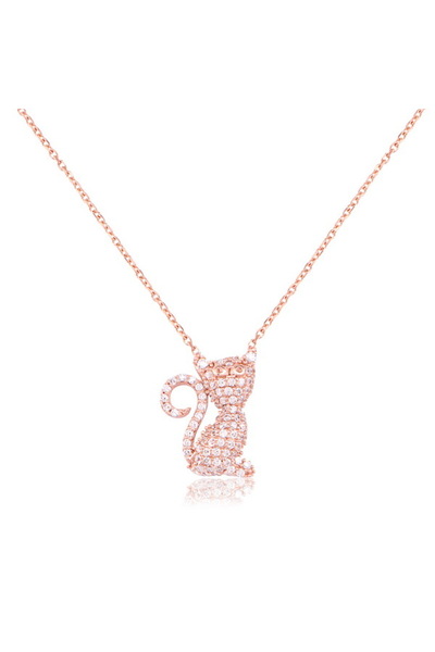 Emiliano Jewellery Zirkon Taşlı Pırlanta Montür Rose Altın Kaplama Kedi Figür...