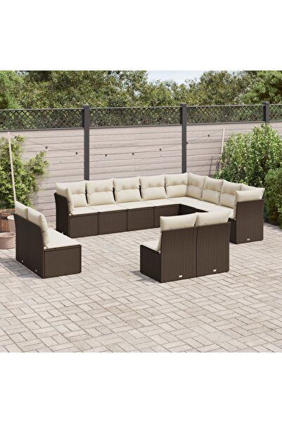 vidaxl Garden sofa set with cushions, 12 pieces, brown, polyrattan
