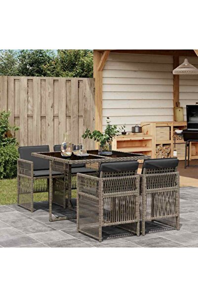 vidaxl Garden furniture set with cushions, 5 pieces, grey, polyrattan