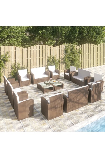 vidaxl Set mobilier de gradina cu perne, 16 piese, maro, poliratan