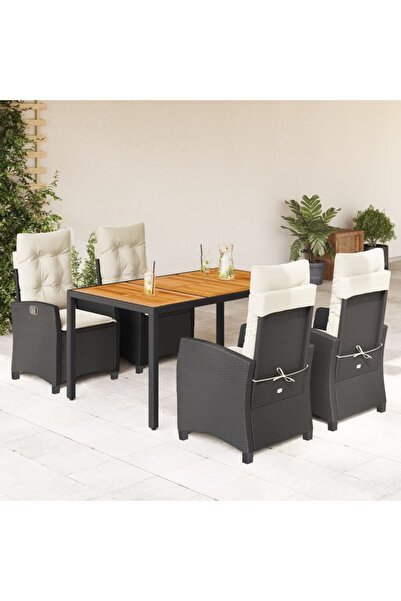 vidaxl Set mobilier de gradina cu perne, 5 piese, negru, poliratan
