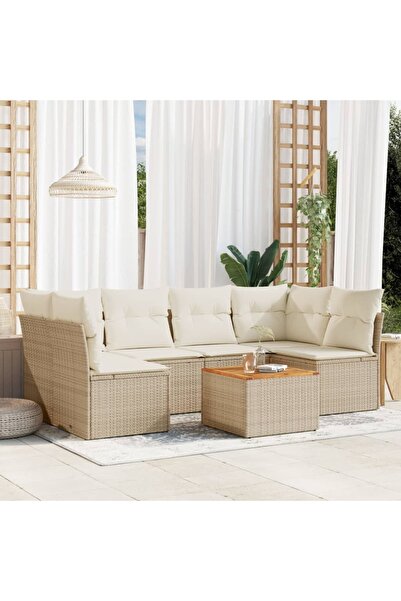 vidaxl Garden sofa set, 7 pieces, with cushions, beige, polyrattan