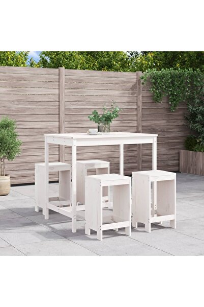vidaxl Garden bar set, 5 pieces, white, solid pine wood
