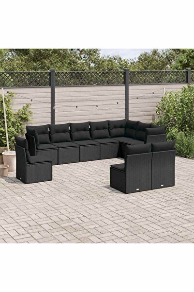 vidaxl Set canapele de gradina cu perne, 10 piese, negru, poliratan