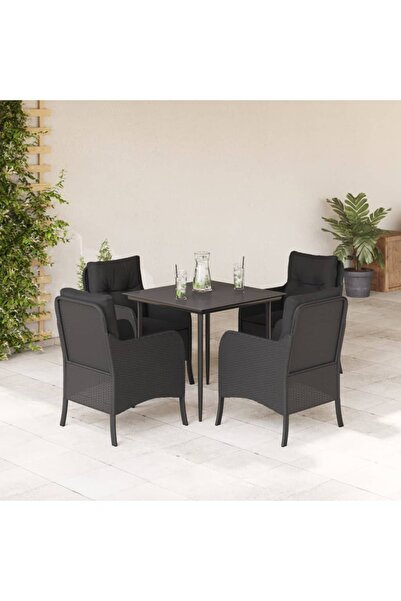 vidaxl Set mobilier de gradina cu perne, 5 piese, negru, poliratan