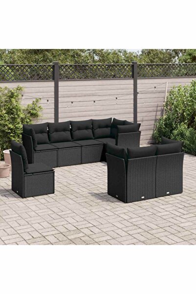 vidaxl Set mobilier de gradina cu perne, 8 piese, negru, poliratan