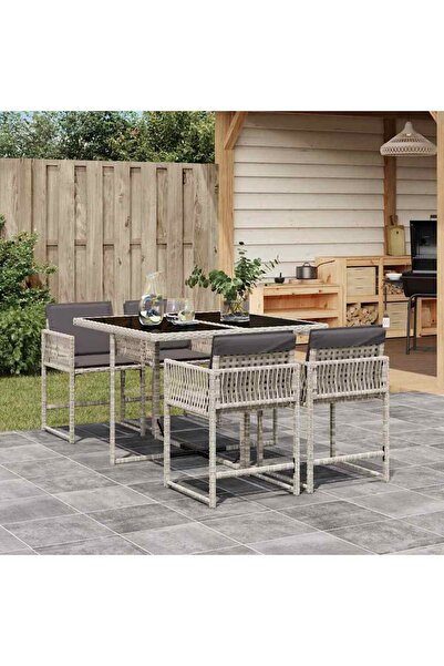 vidaxl Garden furniture set with cushions, 5 pieces, light grey polyrattan