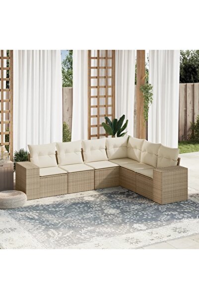 vidaxl Garden sofa set with cushions, 6 pieces, beige, polyrattan