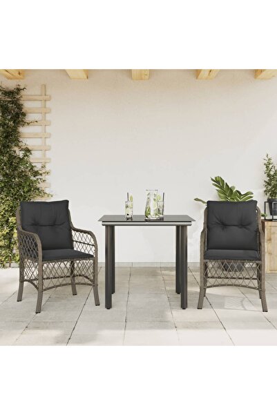 vidaxl 3-piece garden bistro set with cushions, grey, polyrattan