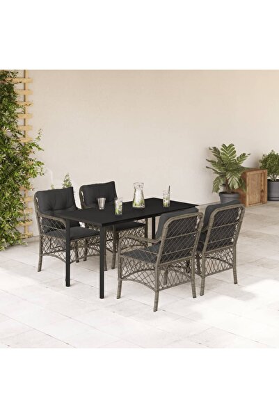 vidaxl Set mobilier de gradina cu perne, 5 piese, gri, poliratan