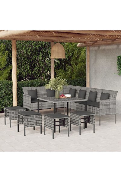 Concept Set mobilier de grădină cu perne, 6 piese, gri, poliratan