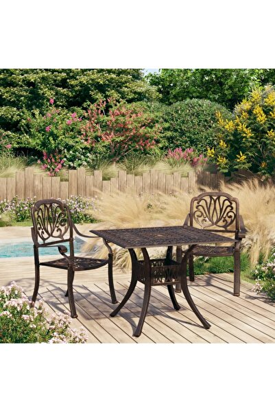 vidaxl Set mobilier bistro, 3 piese, bronz, aluminiu turnat