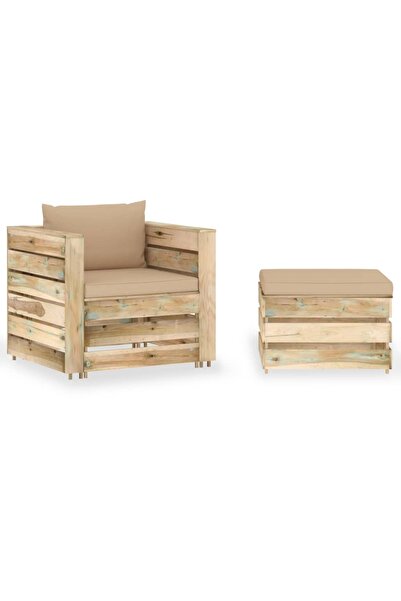 vidaxl Set mobilier gradina, 2 piese, cu perne, verde, lemn impregnat