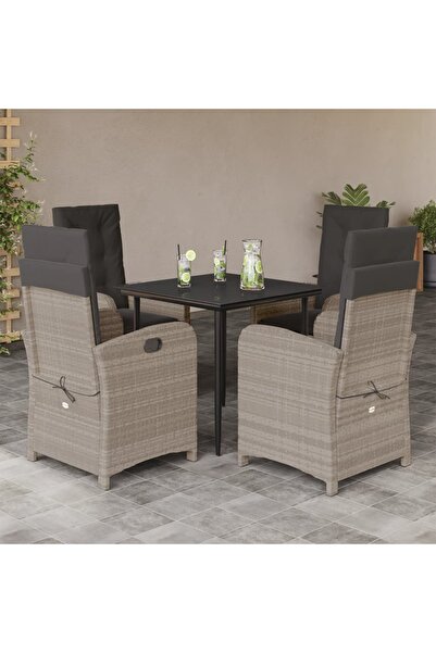vidaxl Set mobilier de gradina cu perne, 5 piese gri deschis poliratan